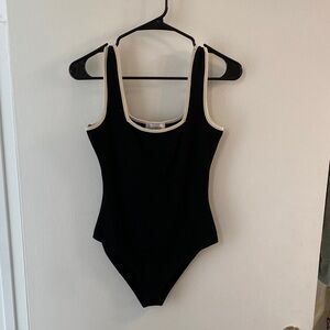 Black Bodysuit, Off-white trim, Small